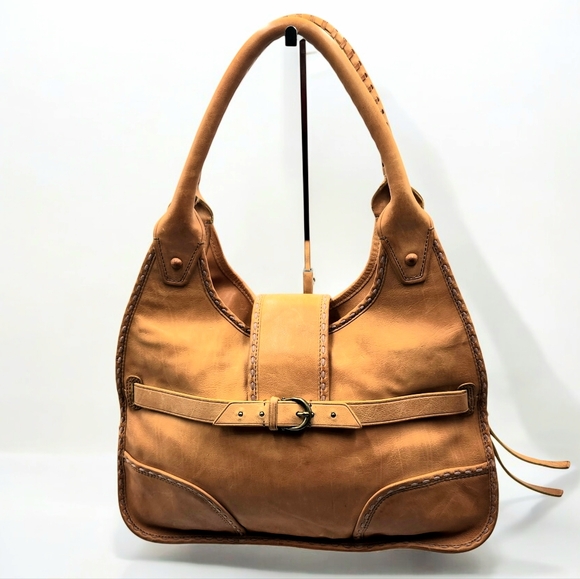 Cole Haan Musturd Yellow Leather Hobo Shoulder Hand Bag Whipstitch Boho Medium - Picture 2 of 16